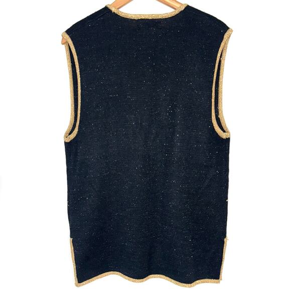 Vintage Jaclyn Smith Black Gold Metallic Floral Knit Sweater Vest Size M - Picture 9 of 11